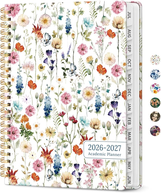 Taja Planner 2026-2027, Jul 2026-Jun 2027 Monthly & Weekly Calendar Planner | 8.5" x 11", Hardcover Academic Calendar, Teacher Student Agenda Book with Tabs, School Office Supplies, Wildflowers