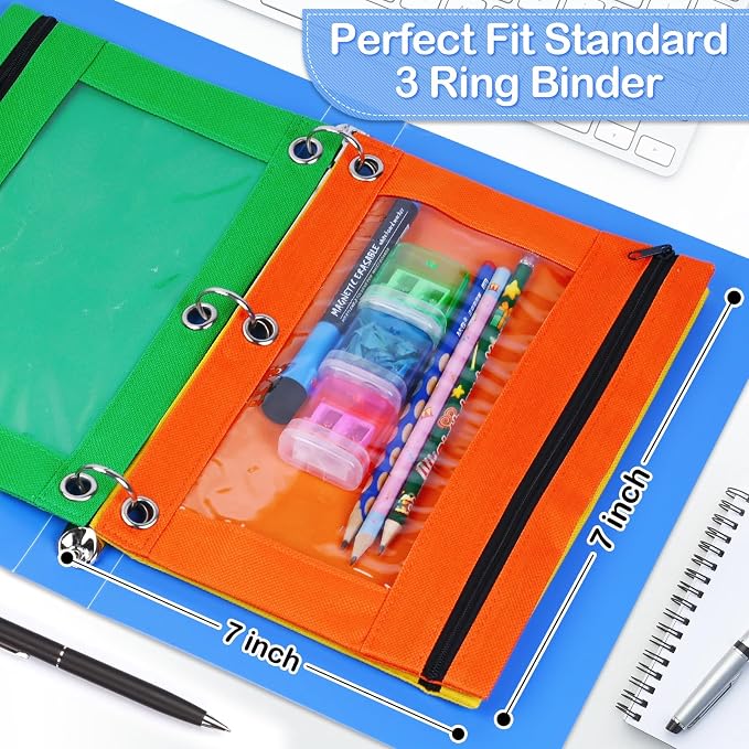 AuroTops 160 Pack Pencil Pouch for 3 Ring Binder,10 Colors Pencil Pouch | Clear Window Pencil Pouches for Classroom Bulk,Pencil Bags with Smooth Zipper,Binder Pencil Case,School and Office Supplies