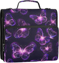 Butterflies Purple Neon 3 Ring Binder Bag 1.5 inch Binder Organizer with Zipper Shoulder Strap 500 Sheet Documents Storage for School Office