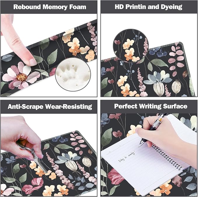 Gaming Mouse Pad Wrist Support Set, XXL Large Desk Mat Mousepad + Keyboard Wrist Support+ Mouse Wrist Rest+Coaster 4in1 Ergonomic, Memory Foam, Stitched Edge for Home Office -Flowers Plants