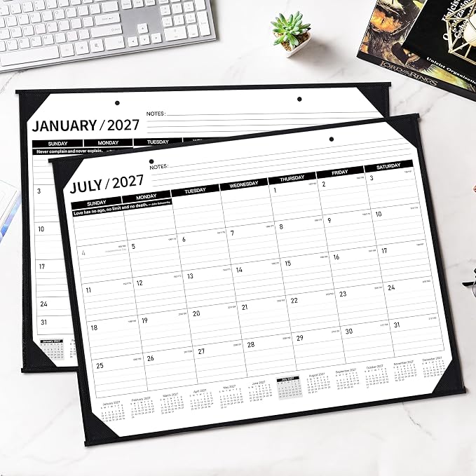 2027 Desk Calendar - JAN. – DEC. 2027, 22" x 17", Large Desk Calendar 2027 | 12 Monthly Large Desk/Wall Calendars 2-in-1, Corner Protector, Desk Pad, Large Ruled Blocks