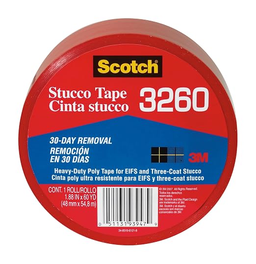 Scotch Stucco Tape, 2 Inch Wide, Red, 1 Roll