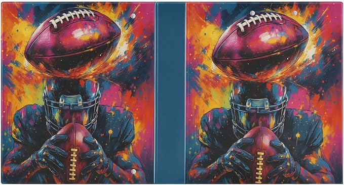 Football Round Ring Binders 1.5 Inch American Soccer Rugby Ball Outdoor Sport 3 Ring Clipboard Binder for Office School Work Supplies File Folder 200 Sheet Capacity Easy Open 2 Pieces