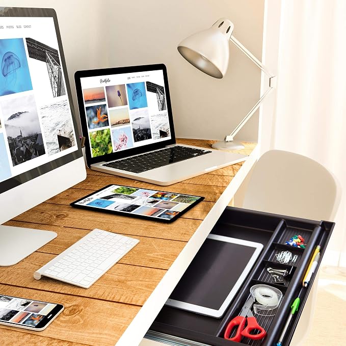 MOUNT-IT! Large Under Desk Pencil Drawer 16 inch Deep | 21.25” W, Ball Bearing Slide-Out Organizer for Office Supplies, Paper & Pencils | Fits Desks Over 1” Thick, Adjustable Extension 16.25”–28”