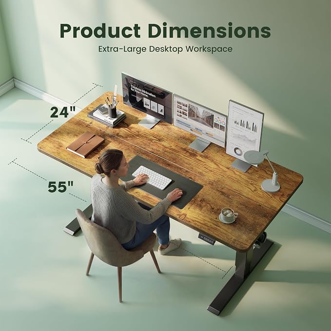 CubiCubi 55 x 24 Electric Height Adjustable Standing Desk, Rustic Brown | Sit to Stand, Computer Workstations, Home Office Desk, Advanced Motor, Next-Gen Frame, 176 lbs Capacity, Smart Lift System