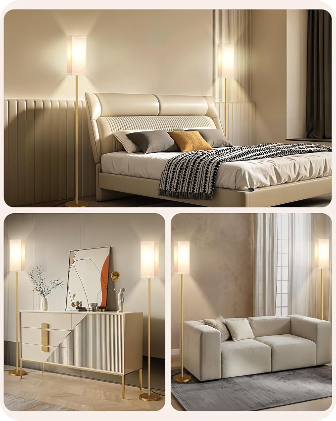 2Pack Floor Lamp, Pole with Foot Switch, Modern Standing Lamp Lampshade, Minimalist Freestanding Lamp (Bulb Not Included), for Living Room,Bedroom,Office,ETL Listed,Gold and Beige DE07LDP205