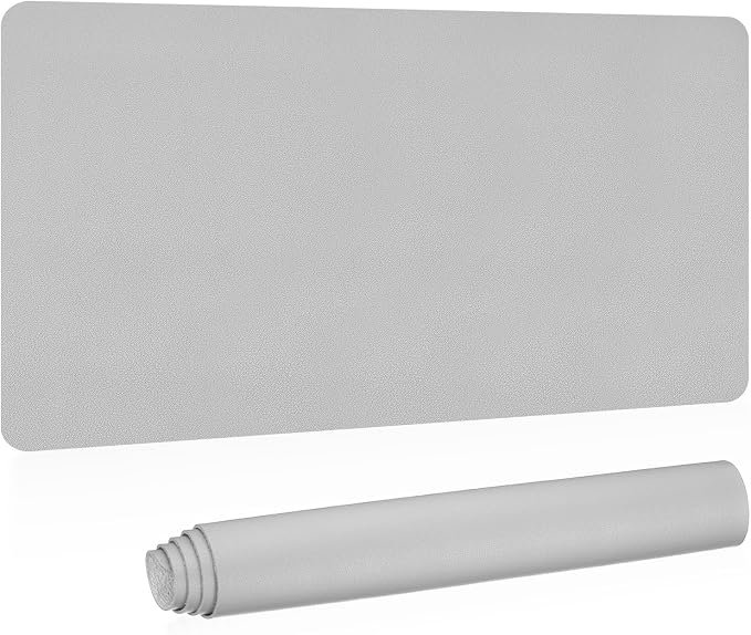 Patikil Desk Mat, 31"x15" Non-Slip Waterproof PU Leather Desk Pad Dual Sided, Silver Tone