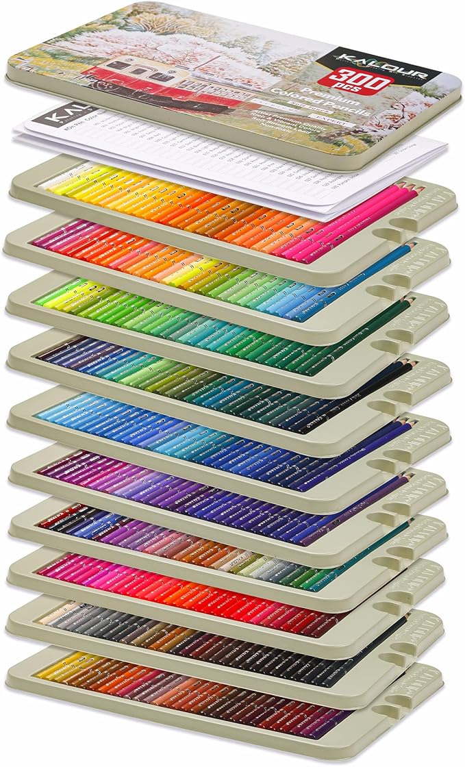 KALOUR Professional Colored Pencils,Set of 300 Colors,Artists Soft Core with Vibrant Color,Ideal for Drawing Sketching Shading,Coloring Pencils for Adults Artists Beginners