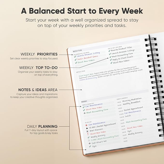 2026 Planner. 8.5" x 11" Spiral-Bound Weekly, Monthly and Daily Planner - Organize All 52 Weeks - Increase Productivity and Get Organized - Productivity Store (Leather)