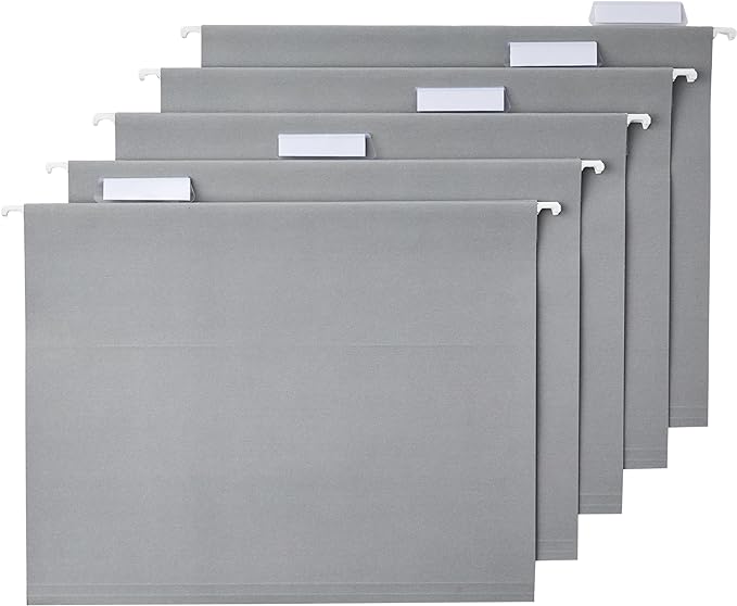 Amazon Basics Hanging File Folders with Adjustable Tabs for Document Organization, Letter Size, Gray, 25-Pack