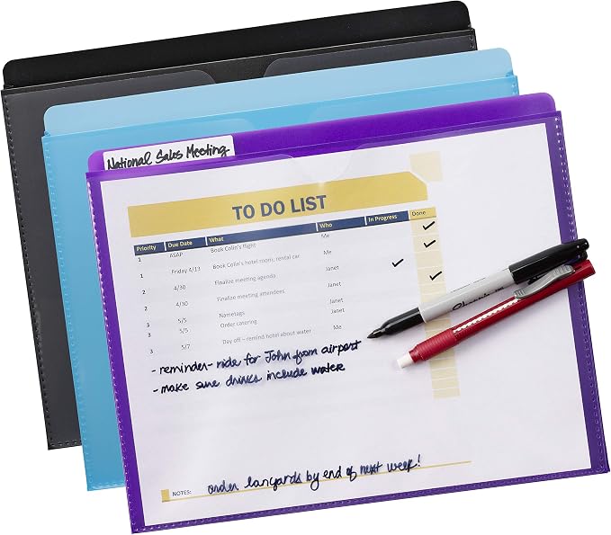 Smead Poly File Jacket with Clear Sleeve, Straight-Cut Tab, 1" Expansion, Letter Size, Assorted Colors, 6 per Pack (89612)