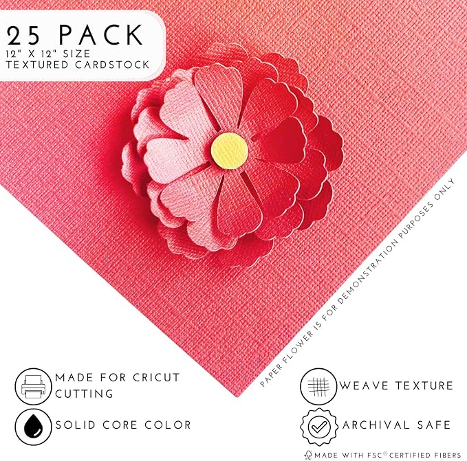Pink Grapefruit—12x12 Textured Cardstock | 80lb Textured Pink Scrapbook Paper | Premium Cardstock for Cricut Cutting | 25 Sheets