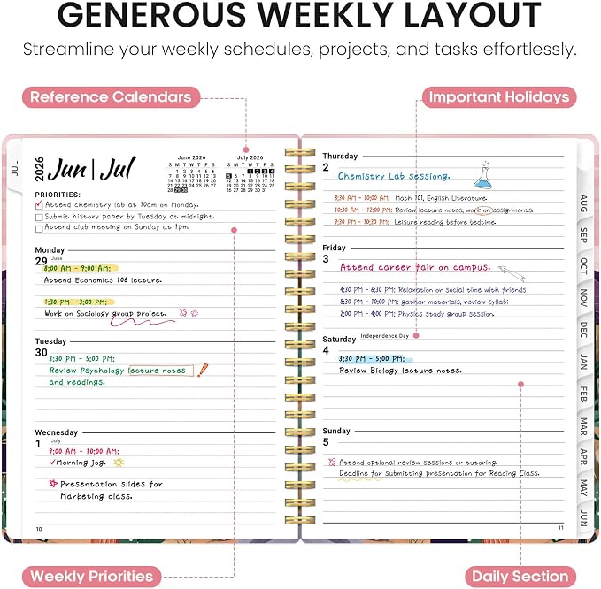 Planner 2026-2027, Jul 2026-Jun 2027 Monthly & Weekly Planner Calendar | 6.3" x 8.5", Hardcover Academic Spiral Pretty School Planning Book for Women, Teacher, Student, Sunset Arroyo