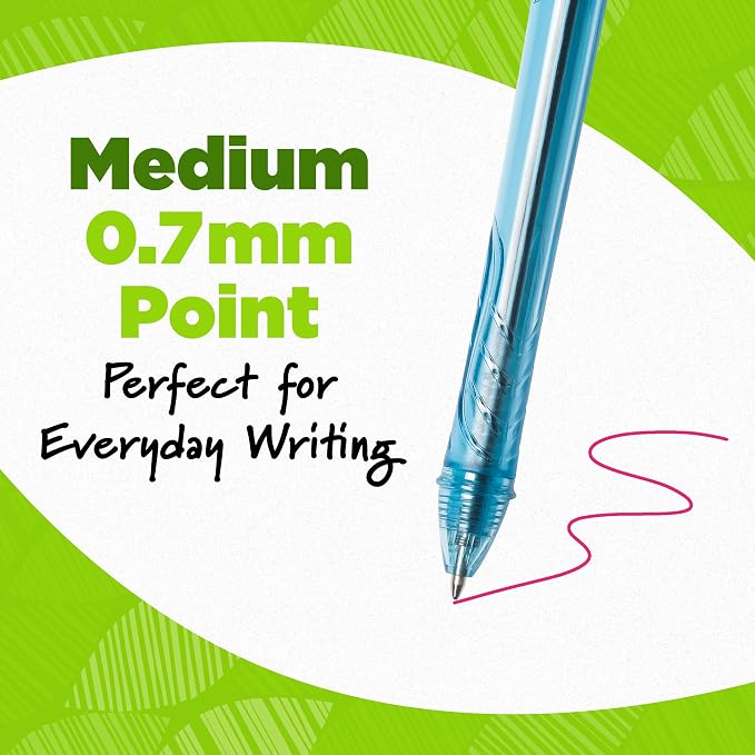 BIC Ecolutions Ocean-Bound Plastic Gel Pens, 12-Count Pack, Medium Point
