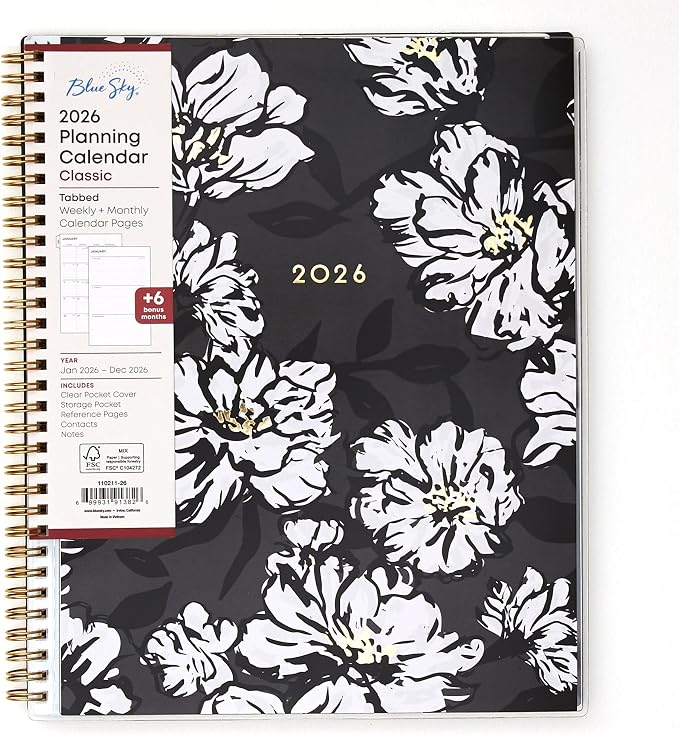 Blue Sky 2026 Weekly & Monthly Planner Calendar, 8.5"x11", Baccara Dark