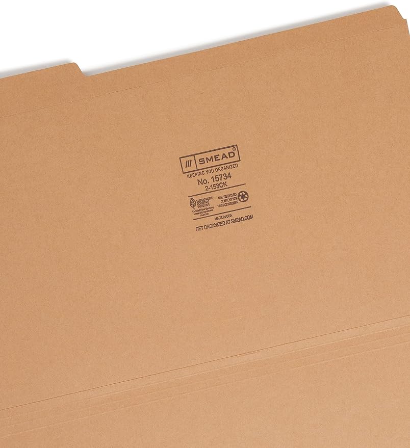 Smead File Folder, Reinforced 1/3-Cut Tab, Legal Size, Kraft, 100 per Box (15734)