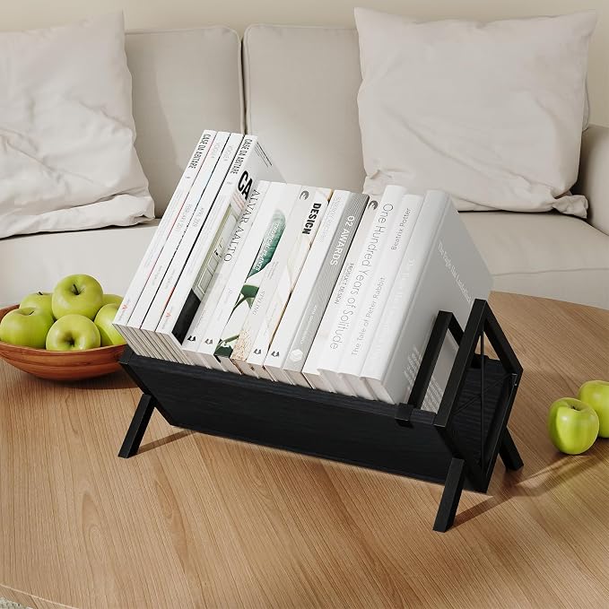 YINMIT Wood Desktop Bookshelf Organizer, Slanted Tabletop Bookshelf | Small Desk Bookshelf, Book Organizer in Living Room, Office, Portable Mini Bookcase for CDs, Magazine, Books, Cookbooks