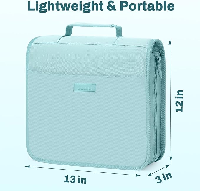 SUNEE Zipper Binder with Handle, 1.5 Inch O-Ring, 325 Pages Capacity, with 5-Tab Expanding File Folder for Classified Storage, Small Size Lightweight Zipper Bag, Sky Blue
