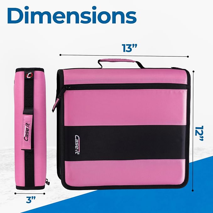 Case-it School Zipper Binder | 2" O-Rings | 350-Sheet | D-251 Light Pink | Classic, Multiple Storage Pockets, Shoulder Strap, School & Office Organizer
