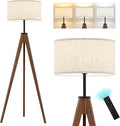 ELYONA Ash Wood Tripod Floor Lamp Stepless Dimmer & Color Temperature, Remote Control Mid Century Modern Coner Standing Lamp Linen Shade for Living Room Bedroom Office, LED Bulb Included, Walnut