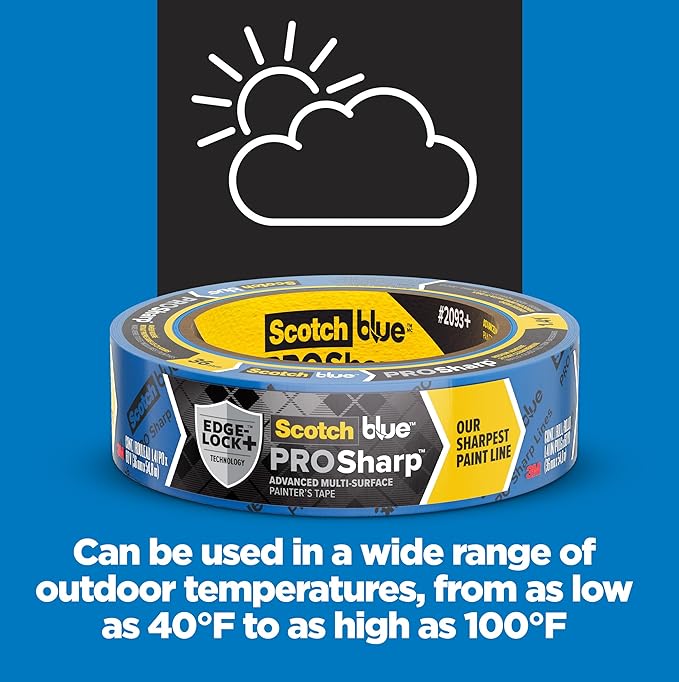 ScotchBlue PROSharp Painter's Tape 1.5 Inch Wide (1.41 in x 60 yd) 1 Roll Blue Tape Protects Surfaces and Removes Easily, Edge-Lock Tape for Indoor and Outdoor Use (2093+-36EC)