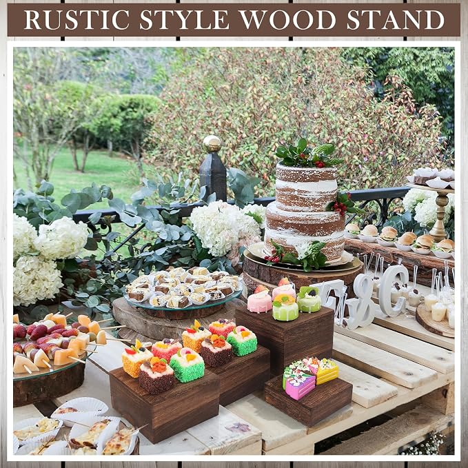 Barydat 6 Pcs Wood Display Risers Stackable Stand Box | Rustic Tiered Stands, Buffet Dessert Riser, Jewelry Stepped Boxes, Collectibles Figures Show, Elevated Platforms Catering