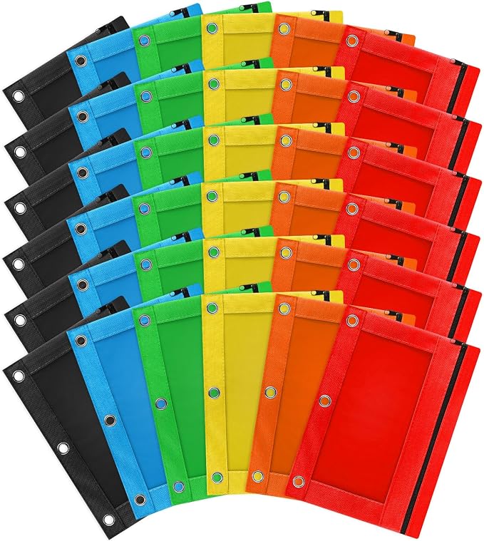 108 Pack Pencil Pouch for 3 Ring Binder, Zipper Pencil Pouches/Case in Assorted Color, Durable Binder Pencil Pouch/Bag for Office School Supplies (6 Colors)