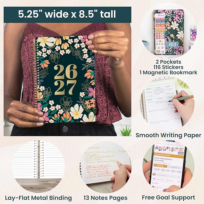 bloom daily planners 2026-2027 Planner - Academic Year (July 2026 - July 2027) Monthly & Weekly Soft Cover Planner for Women - 13 Month Inspirational Agenda Book with Stickers - 5.5" x 8.25" - Blooming Wildly