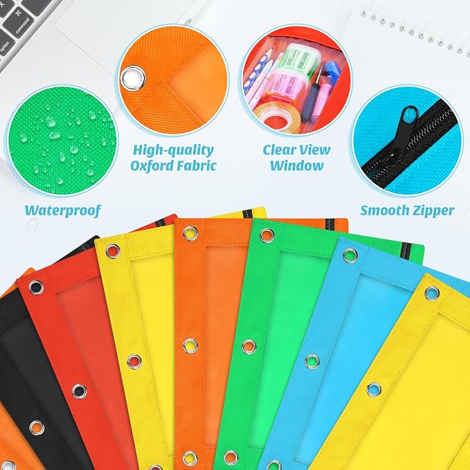 36 Pack Pencil Pouch for 3 Ring Binder in 6 Assorted Colors | Binder Pencil Pouch, Pencils Pouches for Binders with Smooth Zipper for School , Office Supplies