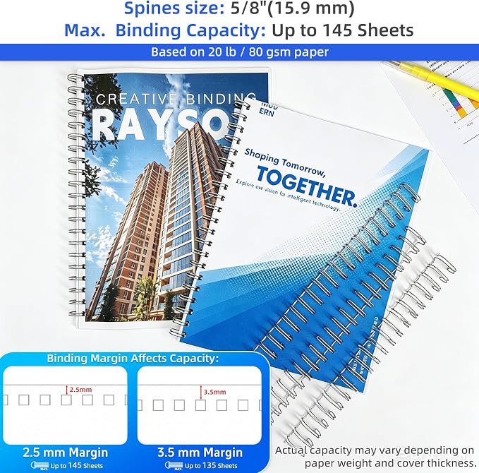 RAYSON Binding Wire 2:1 Pitch 21 Loop, 5/8 Inch, Silver, 145 Sheet, 50 Pack | 2:1 Pitch Wire Binding Spines | Double Loop Wire Design | 145 Sheet Binding | Letter Size | Silver 50 Pack