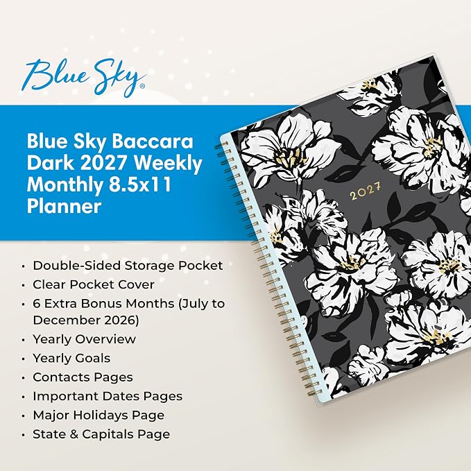 Blue Sky 2027 Weekly & Monthly Planner Calendar, 8.5"x11", Baccara Dark