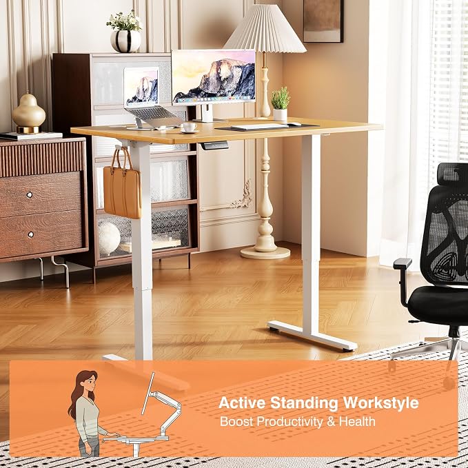 Sweetcrispy Electric Standing Desk, Computer Desk, 40x24 Inch | Adjustable Height, Splice Wood Board, 3 Memory Preset, Sit Stand Work Table for Home Office, Oak