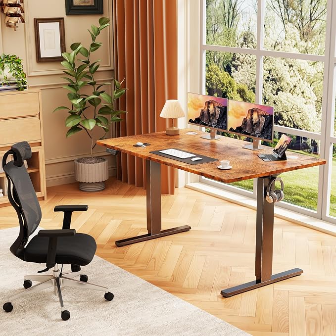 Sweetcrispy Electric Standing Desk, Computer Desk, 48x24 Inch | Adjustable Height, Splice Wood Board, 3 Memory Preset, Sit Stand Work Table for Home Office, Rustic