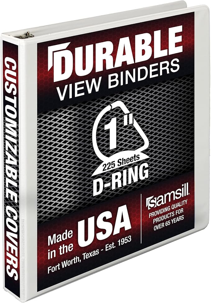 Samsill Durable 1 inch 3 Ring Binder, D Ring Binder, 100% Recycled Chipboard, White, Pallet of 576 Binders in 24 Cartons