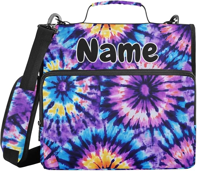 Custom Tie Dye Blue Purple 3 Ring Binder Bag 1.5 inch Personalized Name Binder Organizer 500 Sheet Documents Storage for School Office