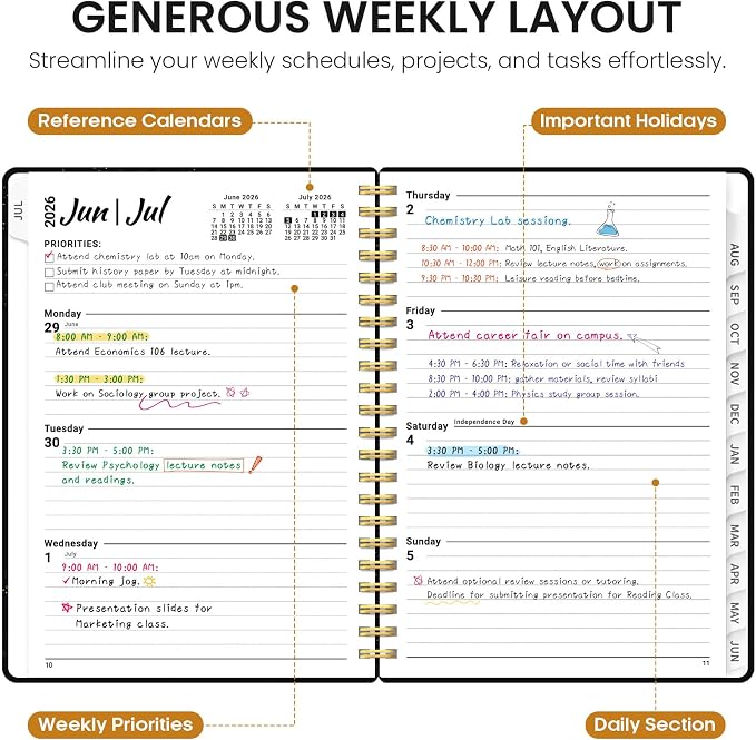 Academic Planner 2026-2027, Jul 2026-Jun 2027 Monthly & Weekly Planner