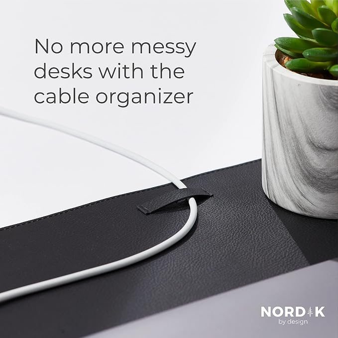 Nordik Leather Desk Mat - Pebble Black - Large Leather Desk Pad (35x17 in) | Premium Vegan Leather Desk Pad with Cable Organizer, Giftable, Extended Waterproof Mouse Mat, Non-Slip Desk Pad Protector