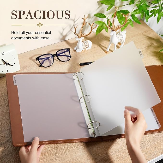 Dunzoom 4 Pcs Estate Planning Portfolio Binder PU Leather 3 Ring Binders with Gold Title and Index Tab Dividers, 11'' x 11.8'' x 2.4'' Estate Planning Organizer (Brown)