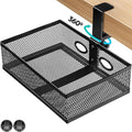 Under Desk Organizer, Clamp On 360 Swivel Mesh Drawer, No Drill, Black | Pulchrum hidden storage basket with cable holes, 10 lb capacity attachment for standing or gaming setups, home office tidy