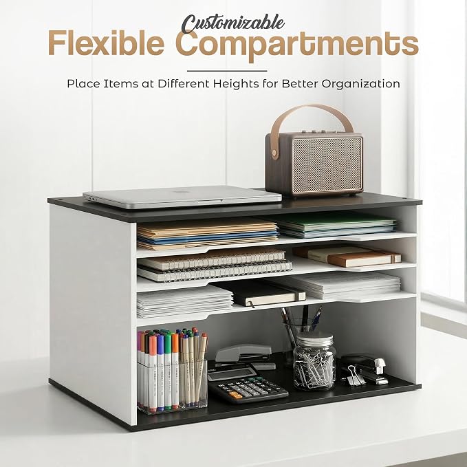 12x18 Construction Paper Organizer, 6-Tier Wooden Flat File for 11x17 & A3 Sheets | Large Durable wood composite organizer Paper Storage for Classroom, Office & Art Room | Black & White|