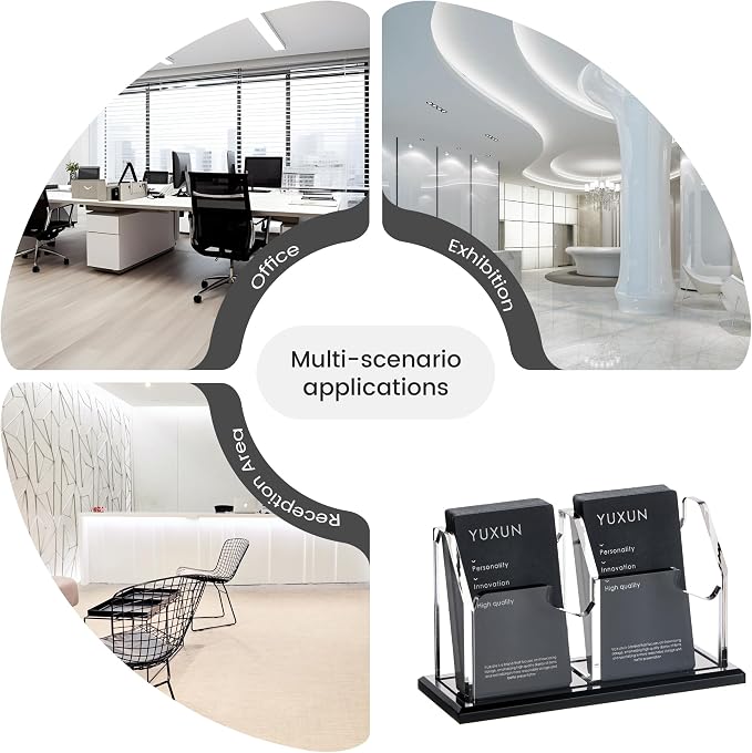 YUXUN Business Card Holder for Desk Vertical 1 Tier 2 Slot ,Black Acrylic Business Card Display Stand for Men & Women,Desktop Business Card Organizer for Office Home Exhibition, 100 Card Capacity