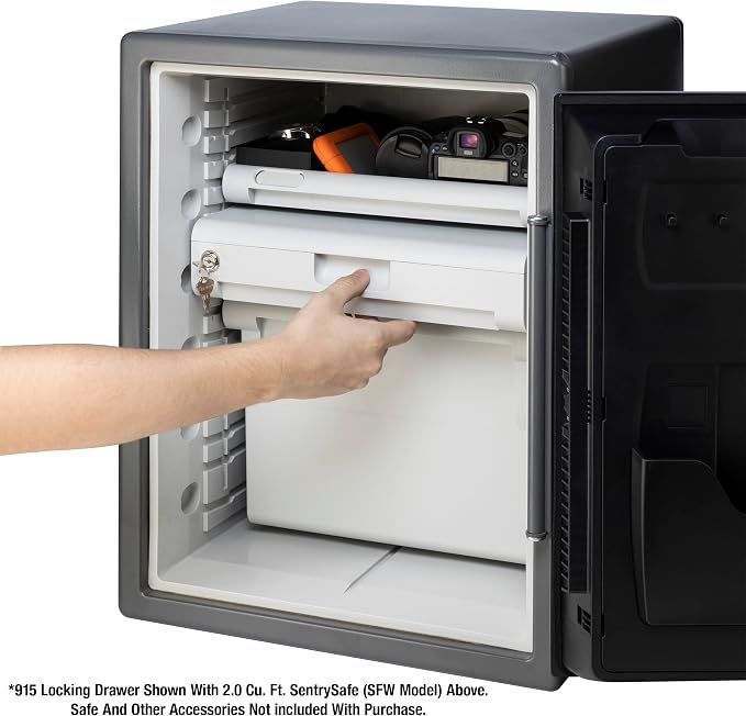 SentrySafe Plastic White Locking Drawer for SFW205 Fireproof and Waterproof Safes, Multi-Positional Shelf Accessory for Floor Safes, 915