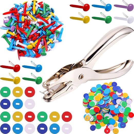 Mudder 100 Pieces Brass Paper Fasteners Paper Brads, and 300 Pieces Washers with Hole Punch for DIY Craft Scrapbooking School Supplies(3/4 Inch Long,Multicolor)