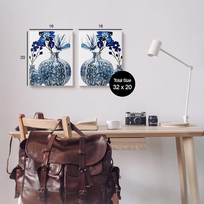 Bold Blue Ikebana Vase Floral, 16 x 20 Inch Canvas Wall Art Set | Stupell Industries · By Jesse Keith · Ready to hang · Ideal for living room or bedroom · Made in USA