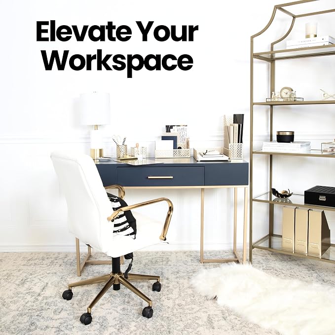 BLU MONACO | Gold Desk Organizer Set with Mail Sorter, Sticky Note Holder, Pen Cup, Magazine Holder, Letter Tray & Business Card Holder | Stylish Desk Accessories for Women & Home Office Décor