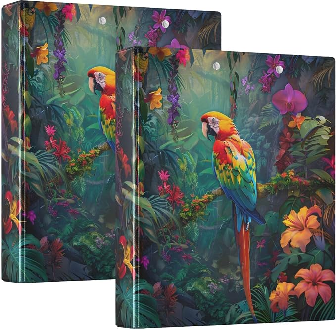 JIPONI 3 Ring Binder Parrot Macaw Tropical 1 Inch Round Binders for Men Women Students, Cute File Organizer for Office Home School
