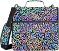 Neon Leopard Pattern 3 Ring Zipper Binder with Shoulder Strap & Handle 2 Inch D-Ring Zippered Binder Bag with Multiple Pocket & Pencil Pouch, Binder Organizer for School or Office