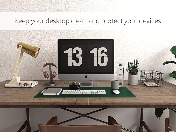 RENMTURE Dual-Sided Mouse Pad, Natural Cork & PU Leather Large Desk Pad for Office and Home Work, Desk Protector Non-Slip, Waterproof, Easy Clean (Dark Green, 32"x16")