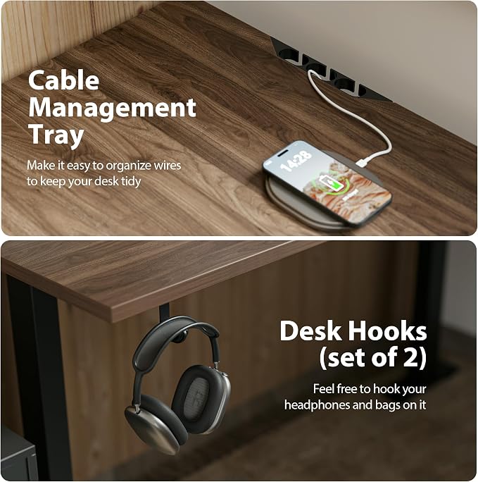 Agilestic 76 x 61 Inch L Shaped Electric Standing Desk, Dark Walnut | Corner Desk, Ample Workspace, Memory Presets, Hooks, Stable Steel Frame,176 lbs Capacity, Easy Assembly, Splice Board