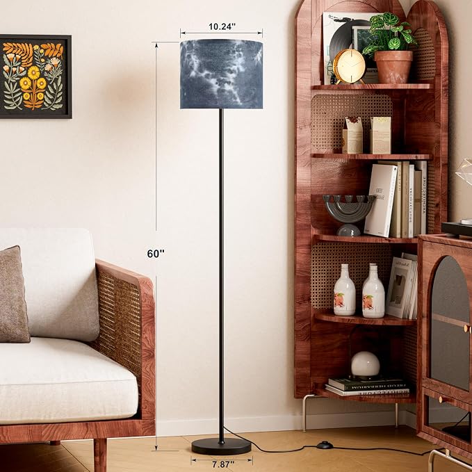 60'' Modern Floor Lamp with Shade, Tall Lamps for Living Room, Bedroom, Office, Dining Room, Hand-Dyed Blue Lampshade(Without Bulb)
